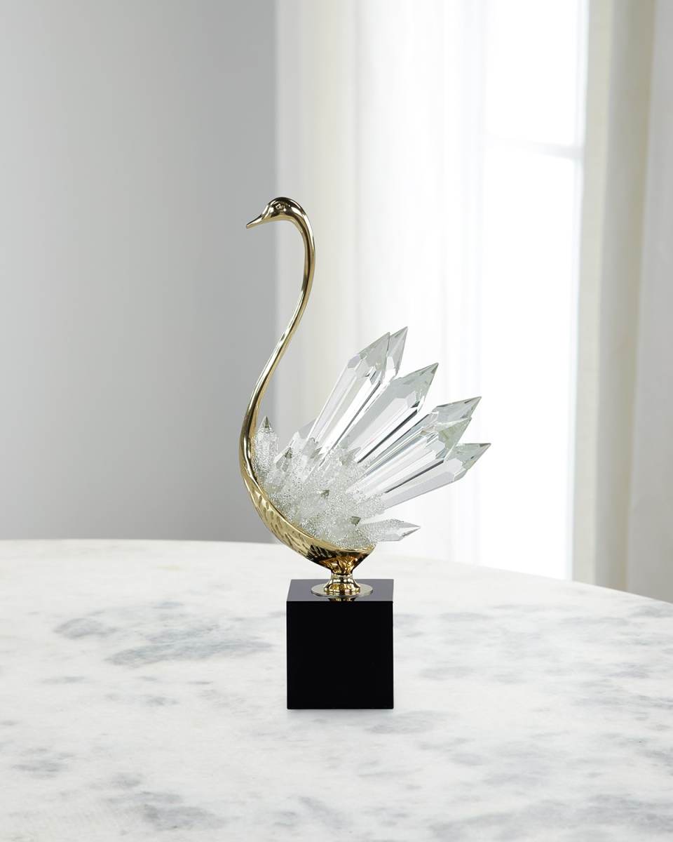Crystalline Bird Sculpture on Black Base, 20"